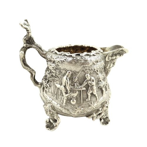 Antique Victorian Sterling Silver Jug with Tavern Scenes 1872