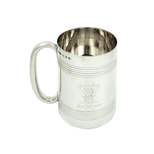 Antique Victorian Sterling Silver Pint Mug / Tankard 1898 - Disley Golf Club