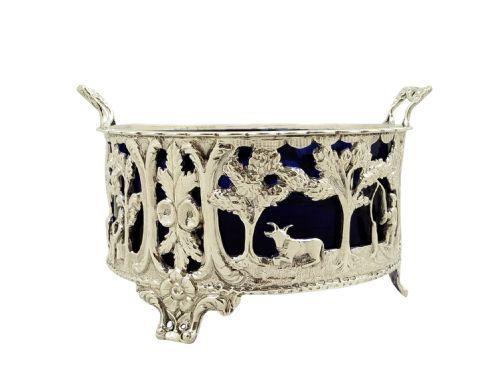 fig 1. Antique Victorian Sterling Silver Butter Dish 1874 - Cow Scenes