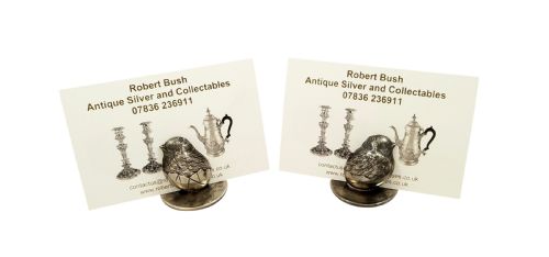 fig 1. Pair of Antique Edwardian Sterling Silver Hatching Chick Menu Holders 1906