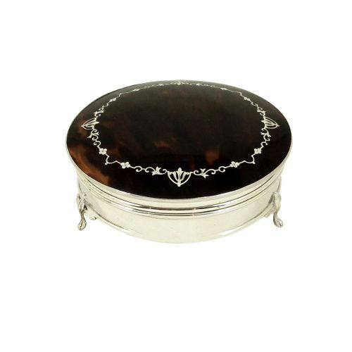 Antique Sterling Silver & Tortoiseshell Trinket Box 1924