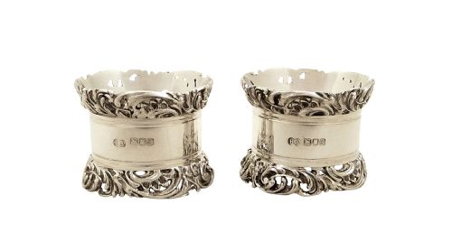 fig 1. Pair of Antique Edwardian Sterling Silver Napkin Rings in Case 1902