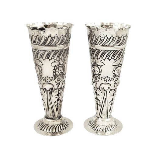 Pair of Antique Victorian Sterling Silver 5 1/4" Vases 1897