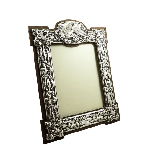 Antique Art Nouveau Sterling Silver 12" Birds Photo Frame 1904