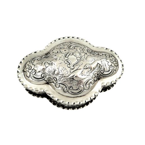 Antique Victorian Sterling Silver Trinket Box 1887 - Dog & Duck