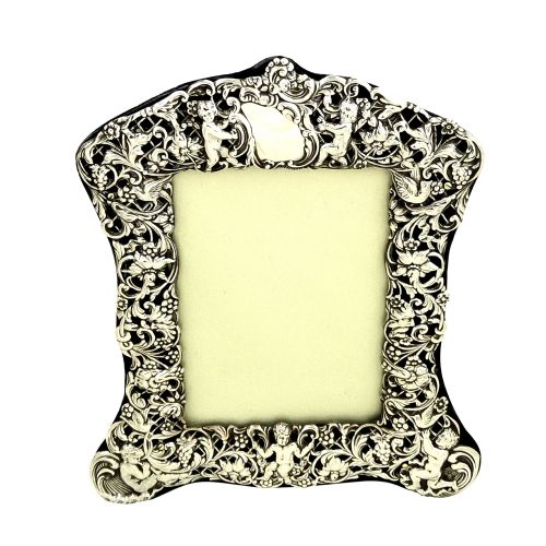 Antique Victorian Sterling Silver 8" Cherub Photo Frame 1898