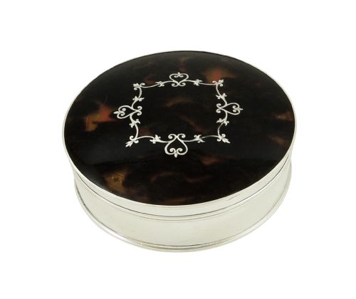 fig 1. Antique Sterling Silver & Tortoiseshell Powder Pot / Box 1921