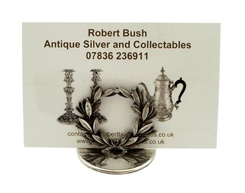 fig 1. Set 4 Antique Sterling Silver Laurel Wreath Menu Holders in Case 1913 - Mappin & Webb