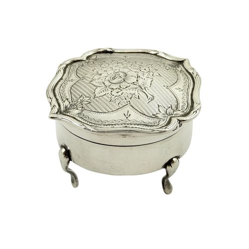 Antique Edwardian Sterling Silver Trinket Box with Flower Decoration 1906