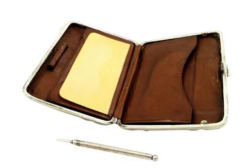 fig 1. Antique Victorian Sterling Silver Card Case / Aide Memoire 1898