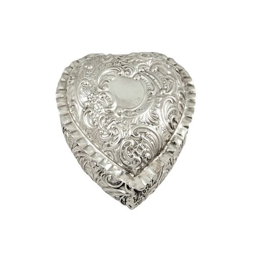 Antique Victorian Sterling Silver Heart Shape Trinket Box 1900