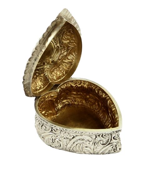 fig 1. Antique Victorian Sterling Silver Heart Shape Trinket Box 1900