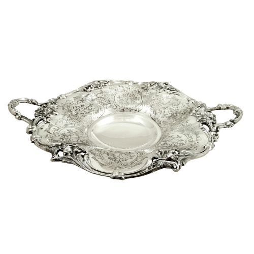 Antique Victorian Sterling Silver 14" Fruit Plate / Dish 1857