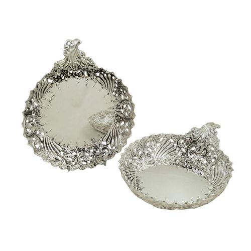 Pair of Antique Victorian Sterling Silver Strawberry Dishes 1893