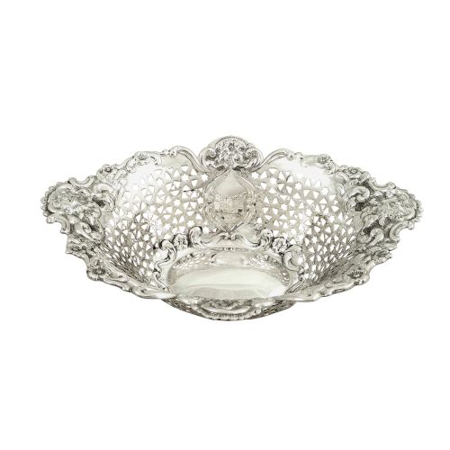 Antique Edwardian Sterling Silver 11" Basket / Pierced Dish 1904