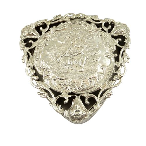 Antique Sterling Silver Pierced Trinket Box with Scenes 1901