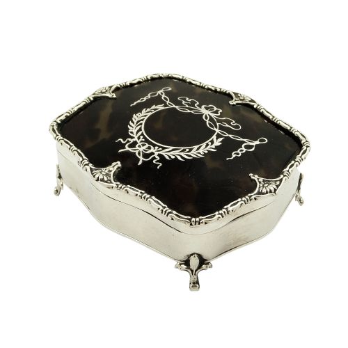 Antique Sterling Silver & Tortoiseshell Trinket Box 1910