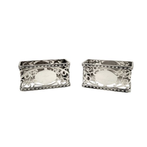 Pair of Unusual Shape Antique Sterling Silver Napkin Rings 1925