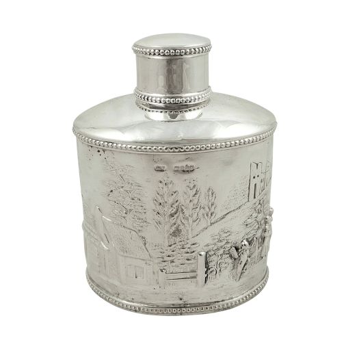 Antique Sterling Silver Caddy with Scenes 1901