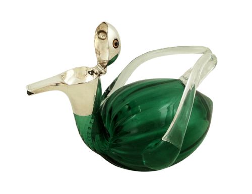 fig 1. Antique Victorian Sterling Silver & Green Glass 'Duck' Claret Jug 1900