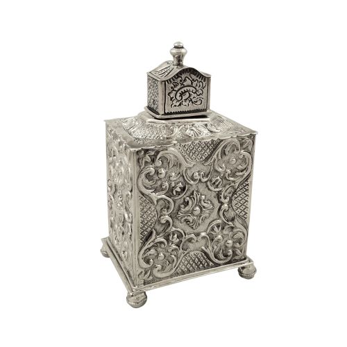 Antique Silver Dutch Caddy with Embossed Decoration 1895