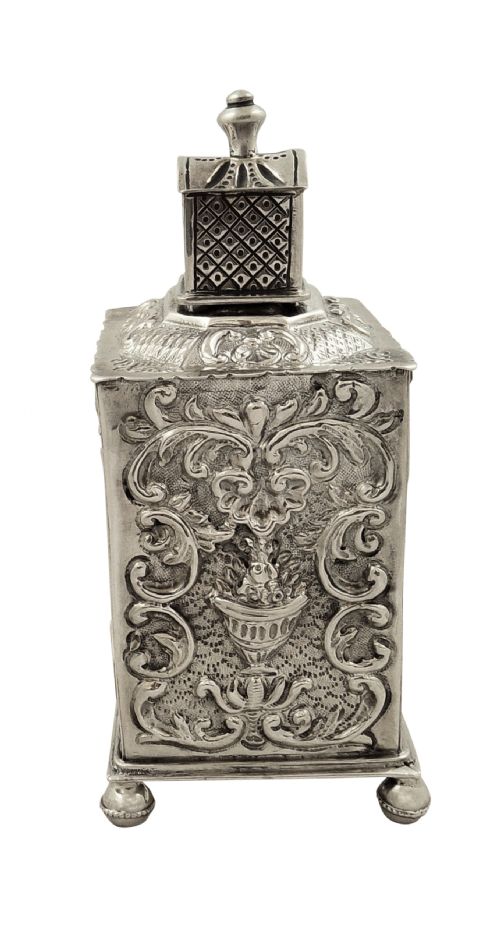 fig 1. Antique Silver Dutch Caddy with Embossed Decoration 1895