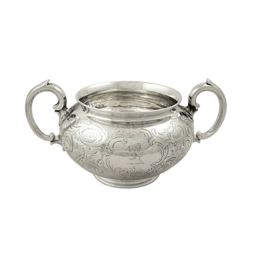 Antique Victorian Sterling Silver 2 Handle Bowl with Crest 1847