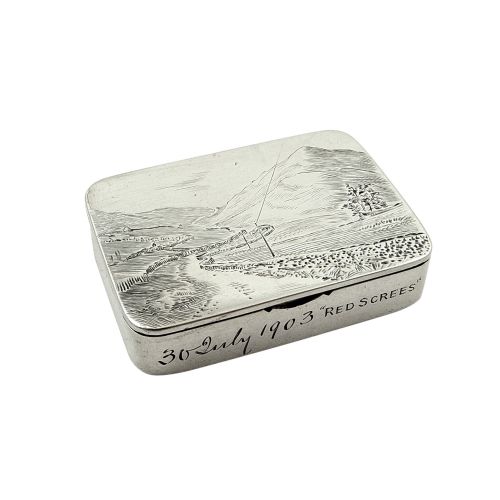 Antique Victorian Sterling Silver Snuff Box 1892 - Red Screes, Lake District