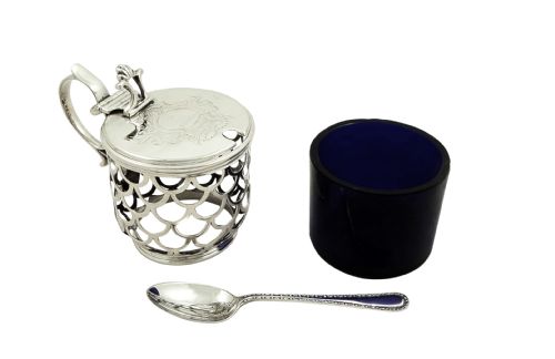fig 1. Antique Victorian Sterling Silver Mustard Pot with Crest 1850