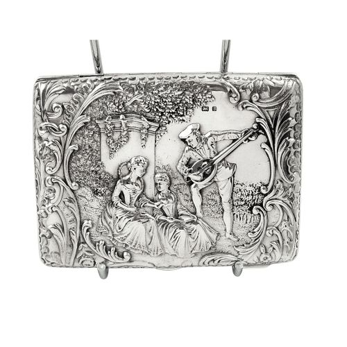 Antique Sterling Silver Card Case with Scenes 1901