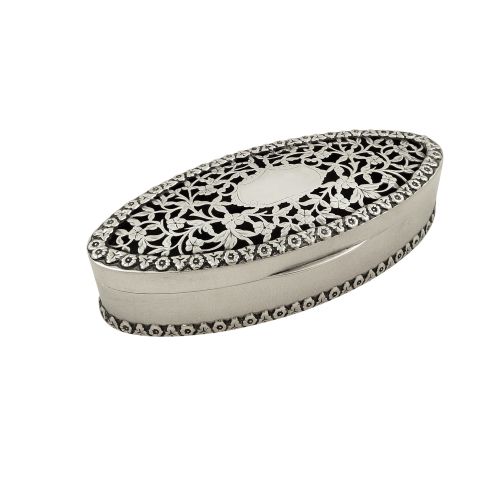 Antique Sterling Silver Oval Pierced Trinket Box 1916