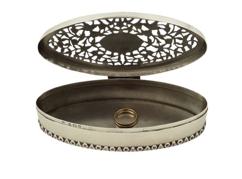 fig 1. Antique Sterling Silver Oval Pierced Trinket Box 1916