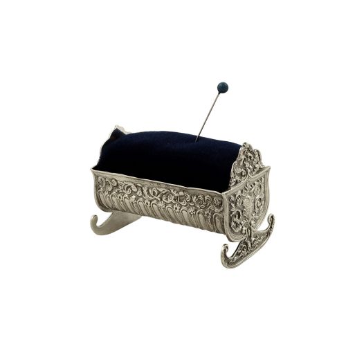 Antique Victorian Sterling Silver Cradle / Crib Pin Cushion 1896