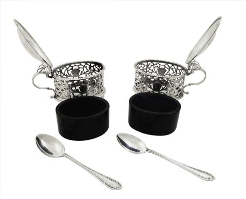 fig 1. Pair of Antique Sterling Silver Mustard Pots 1919 / 1920