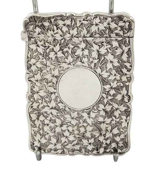 fig 1. Antique Victorian Sterling Silver Card Case in Presentation Case 1890