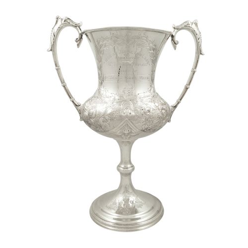 Large Antique Victorian Sterling Silver 'Coursing' Trophy Cup 1888