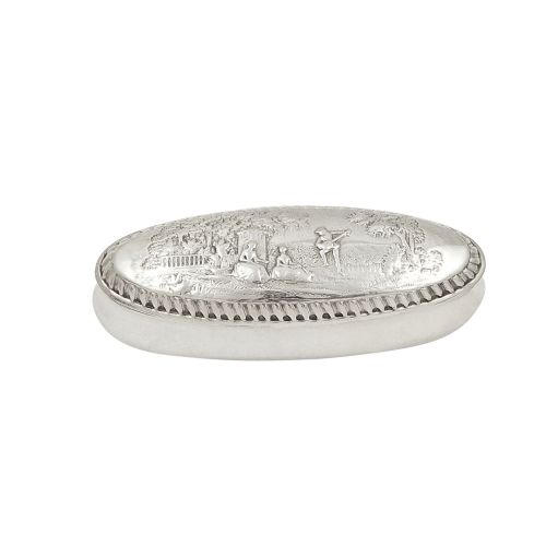 Antique Victorian Sterling Silver Ring Box with Scene 1900
