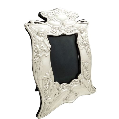 Antique Art Nouveau Sterling Silver 'Angels' Photo Frame 1907