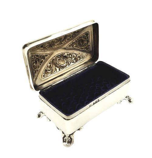fig 1. Antique Edwardian Sterling Silver Trinket Box on Feet 1906