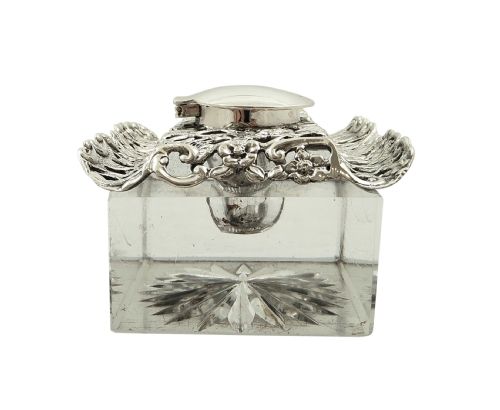 fig 1. Antique Edwardian Sterling Silver & Cut Glass Inkwell 1902