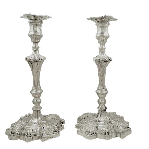 Pair of Antique Georgian Sterling Silver 11" Candlesticks 1829