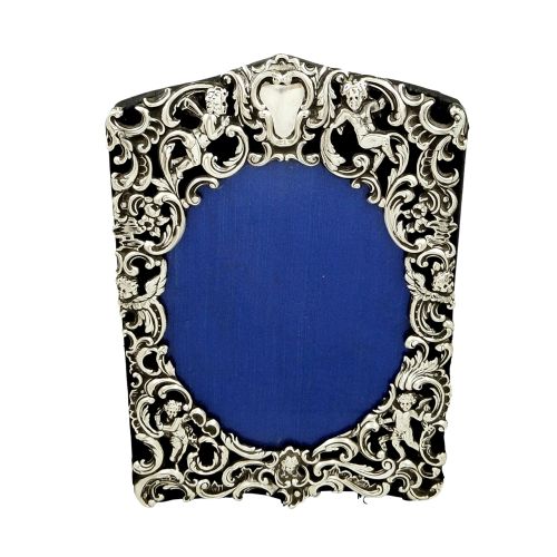 Antique Victorian Sterling Silver 8" Cherub Photo Frame 1900
