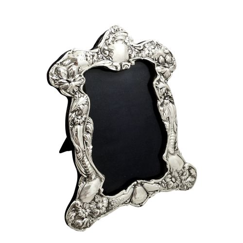Antique Edwardian Sterling Silver 8" Flower Photo Frame 1905