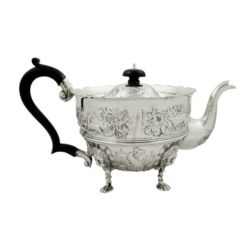 Antique Sterling Silver Teapot with Animal Decoration 1901
