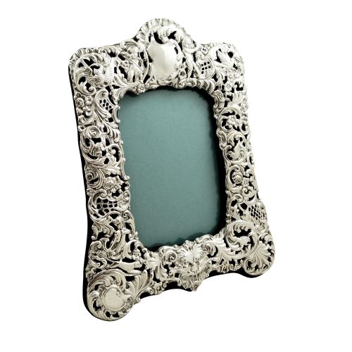 Antique Victorian Sterling Silver 9" Photo Frame 1899 - Cherubs, Owl, Birds