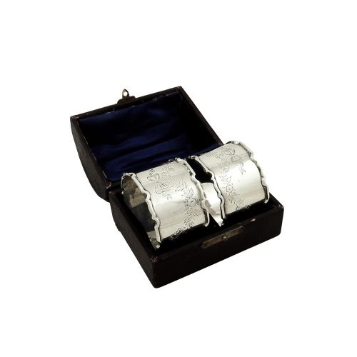 Pair of Antique Sterling Silver Napkin Rings in Case 1913
