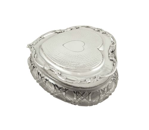 fig 1. Antique Edwardian Sterling Silver & Cut Glass Heart Shape Trinket Box 1906