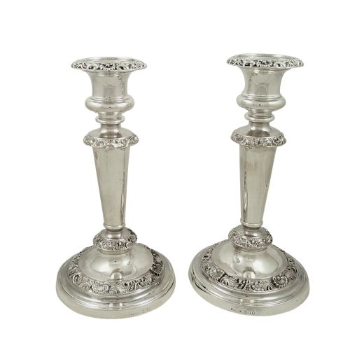 Pair of Antique Georgian Sterling Silver Candlesticks 1821
