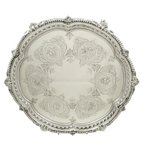 Antique Victorian Sterling Silver 13" Tray / Salver 1898