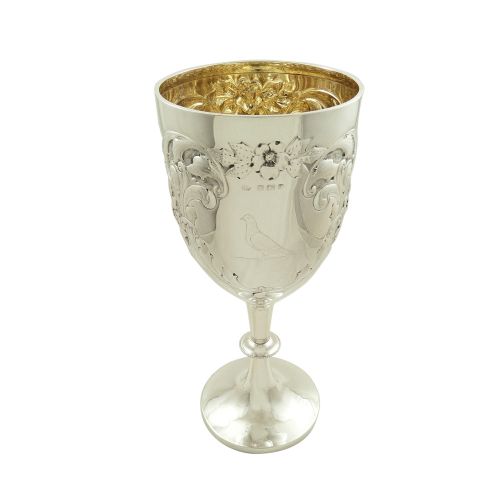 Huge Antique Sterling Silver 1 1/2 Pint 'Bird' Wine Goblet 1906